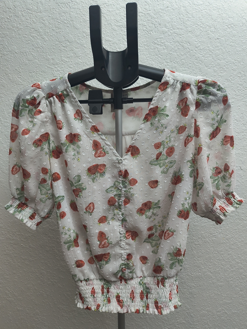 Joie White Strawberry-Print Puff Sleeve Top